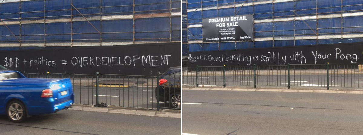 Answer to good Question + Ryde Council response to NSW Government’s new planning controls + Graffiti on hoardings